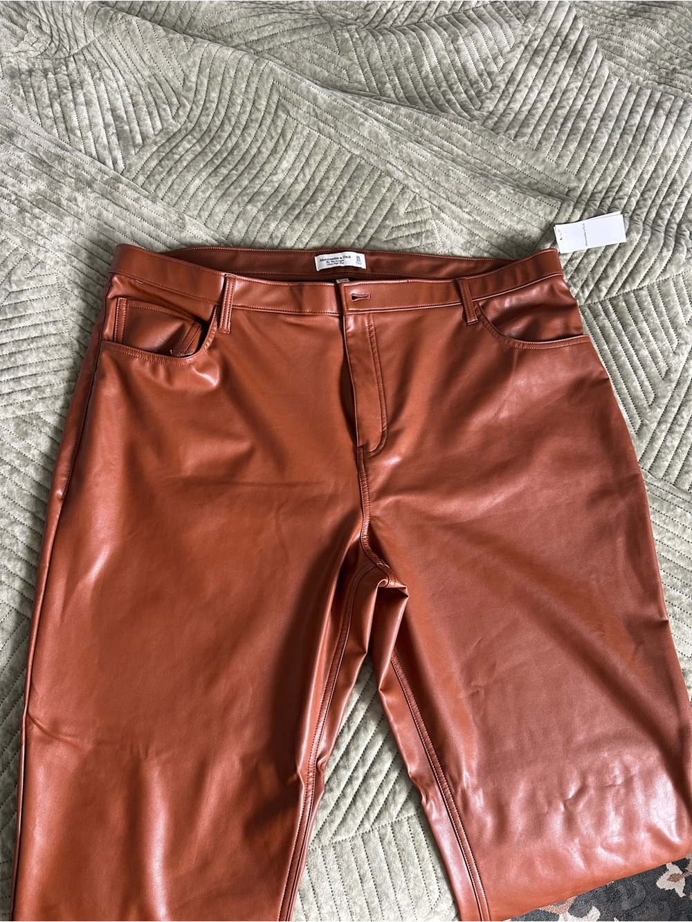 Abercrombie & Fitch Leather-Look High Rise Pants in Warm Rust